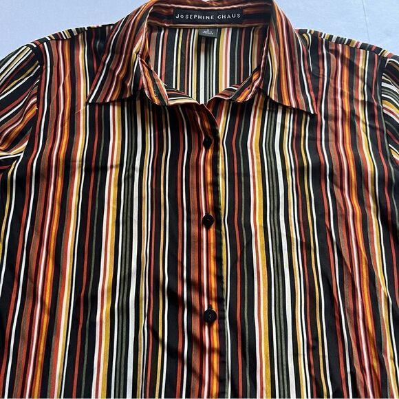 Josephine Chaus Women's Button Up Blouse Size 6 Orange/green Multi Stripe - Picture 4 of 8
